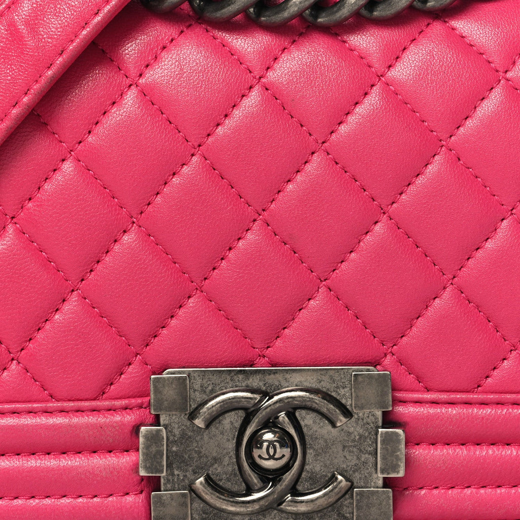 Lambskin Quilted Small Boy Flap Dark Pink