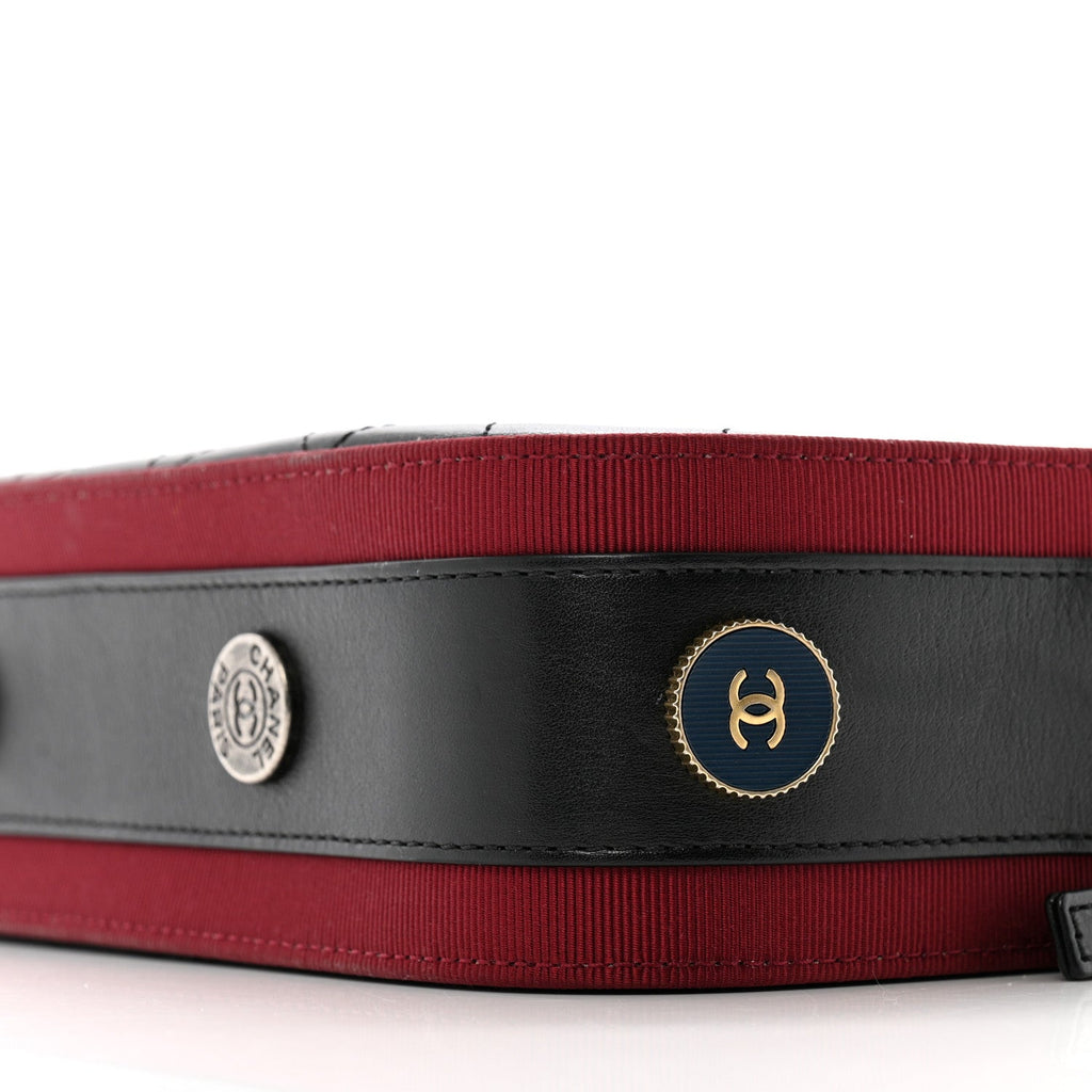 Calfskin Grosgrain Stitched Button Up Camera Case Black