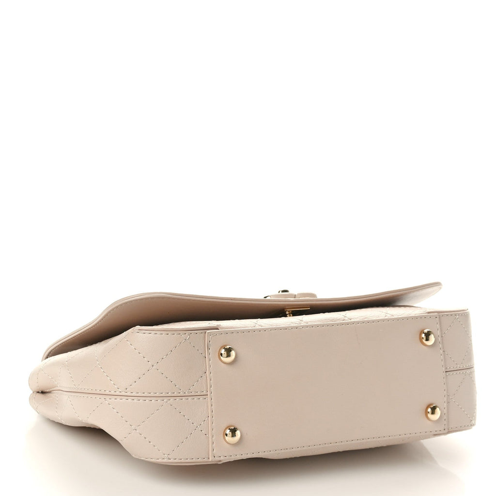 Calfskin Stitched Medium Covered CC Flap Bag Beige
