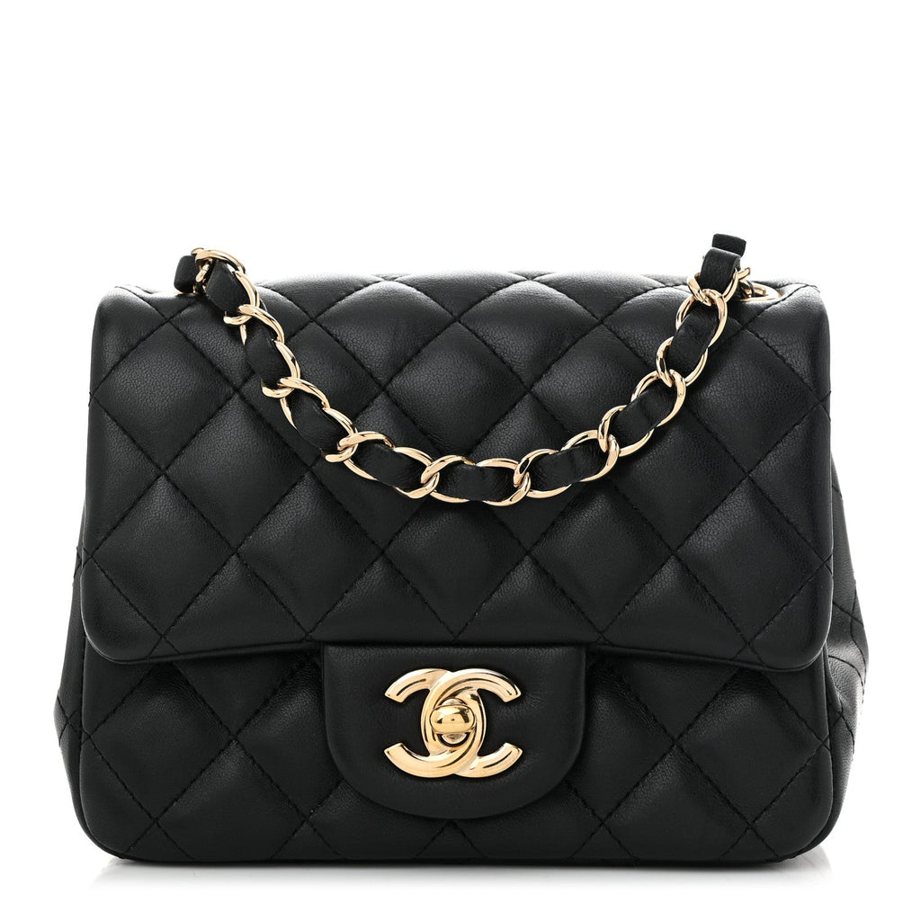 Lambskin Quilted Mini Square Flap Black
