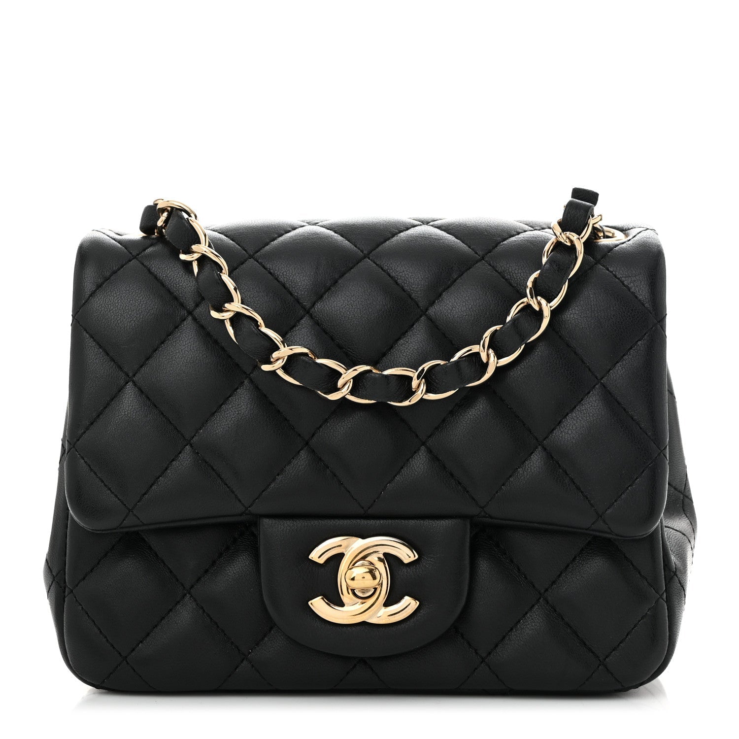 Lambskin Quilted Mini Square Flap Black