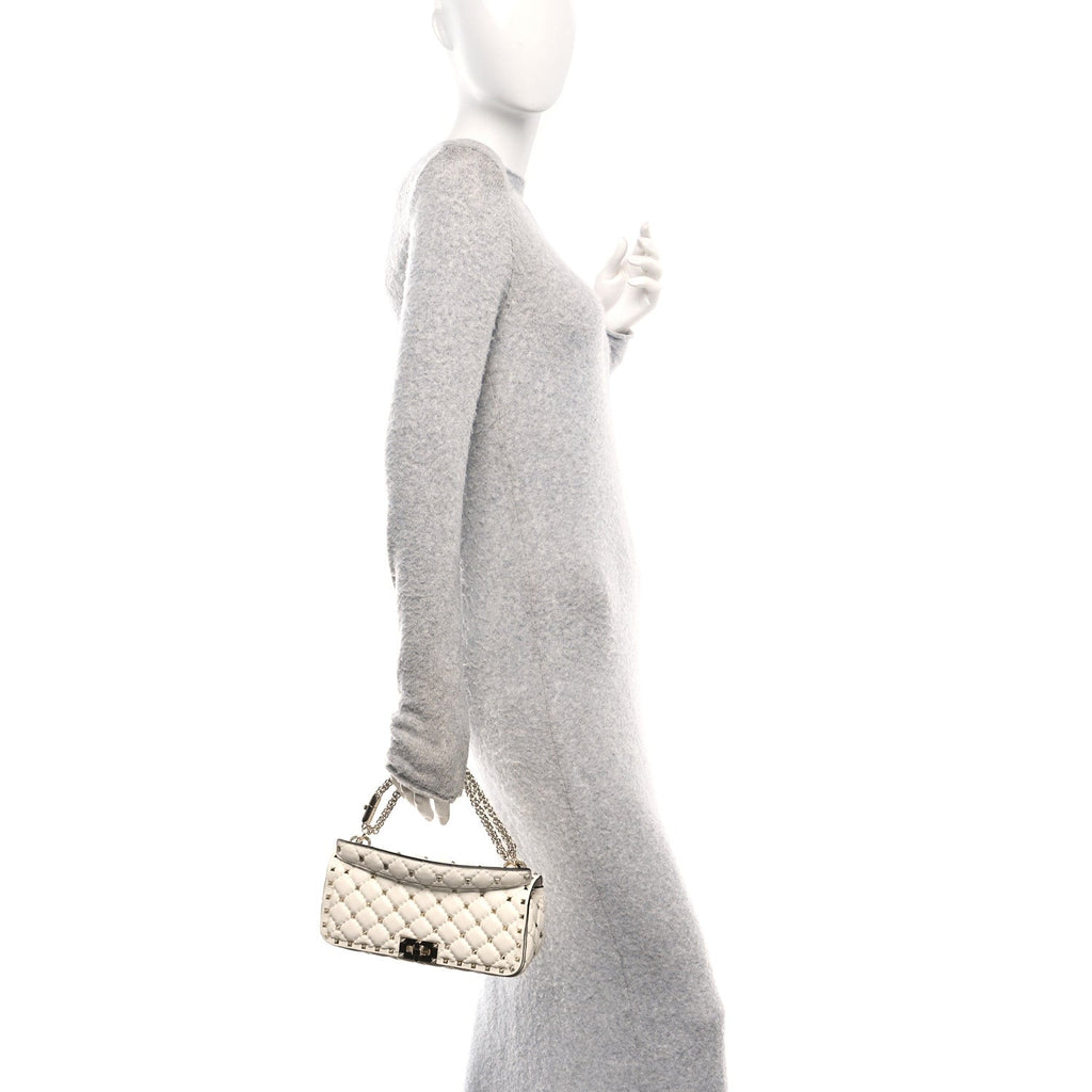 Calfskin Rockstud Spike Convertible Shoulder Bag Ivory