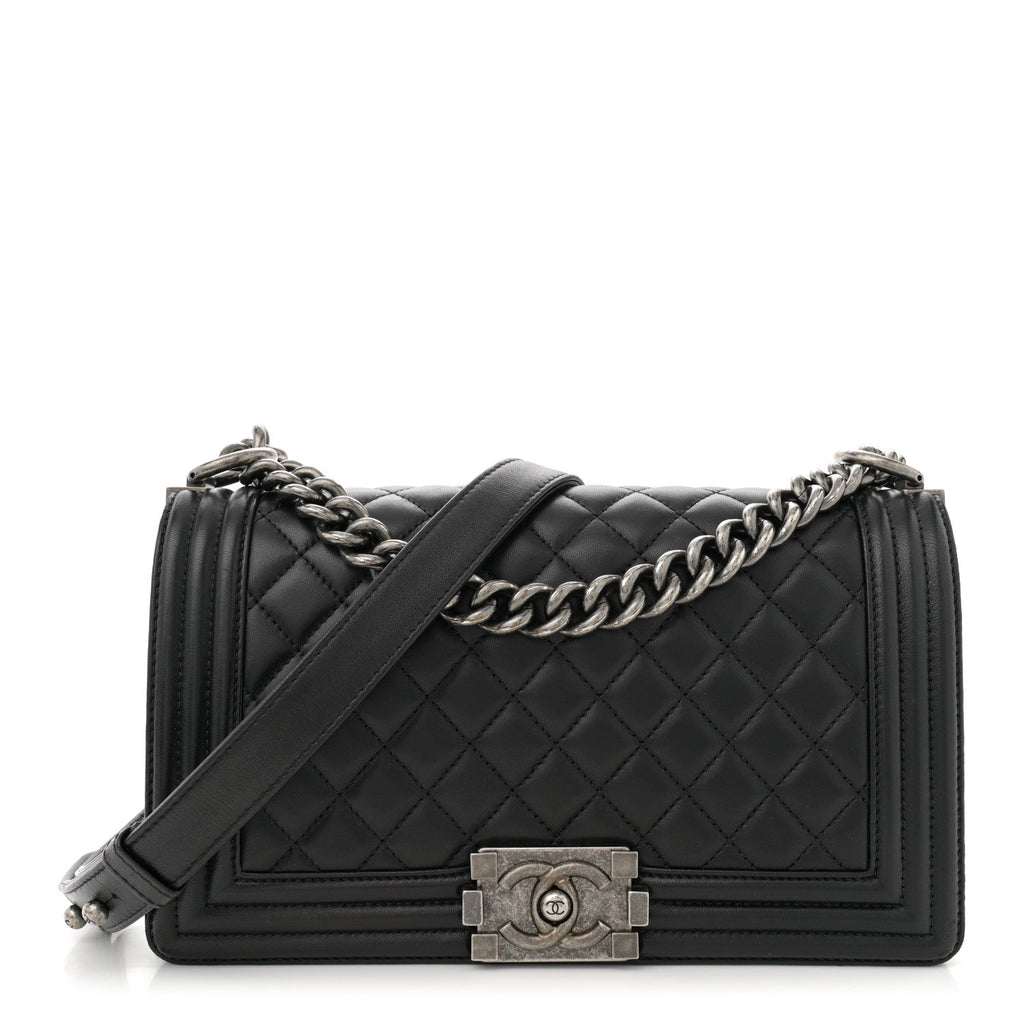 Lambskin Quilted Medium Boy Flap Black