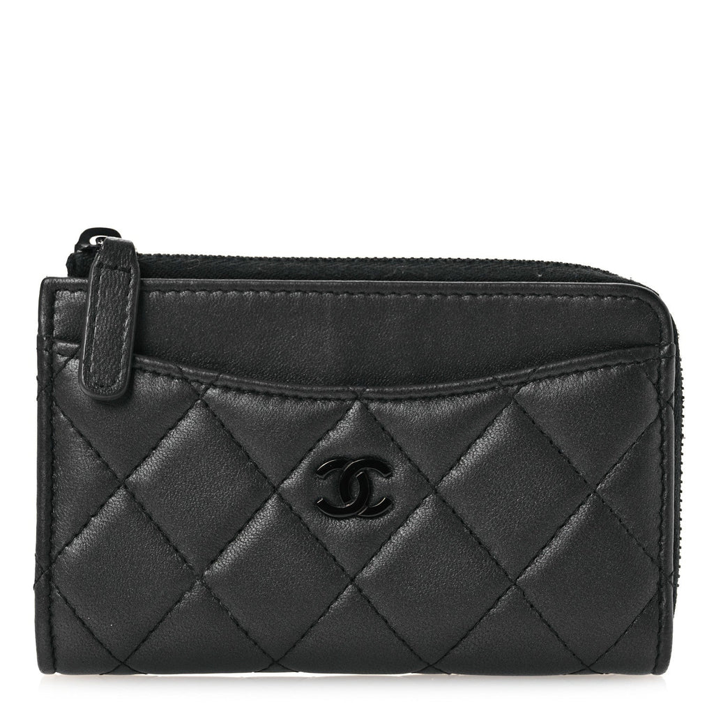 Pearly Lambskin Quilted Zip  Holder So Black