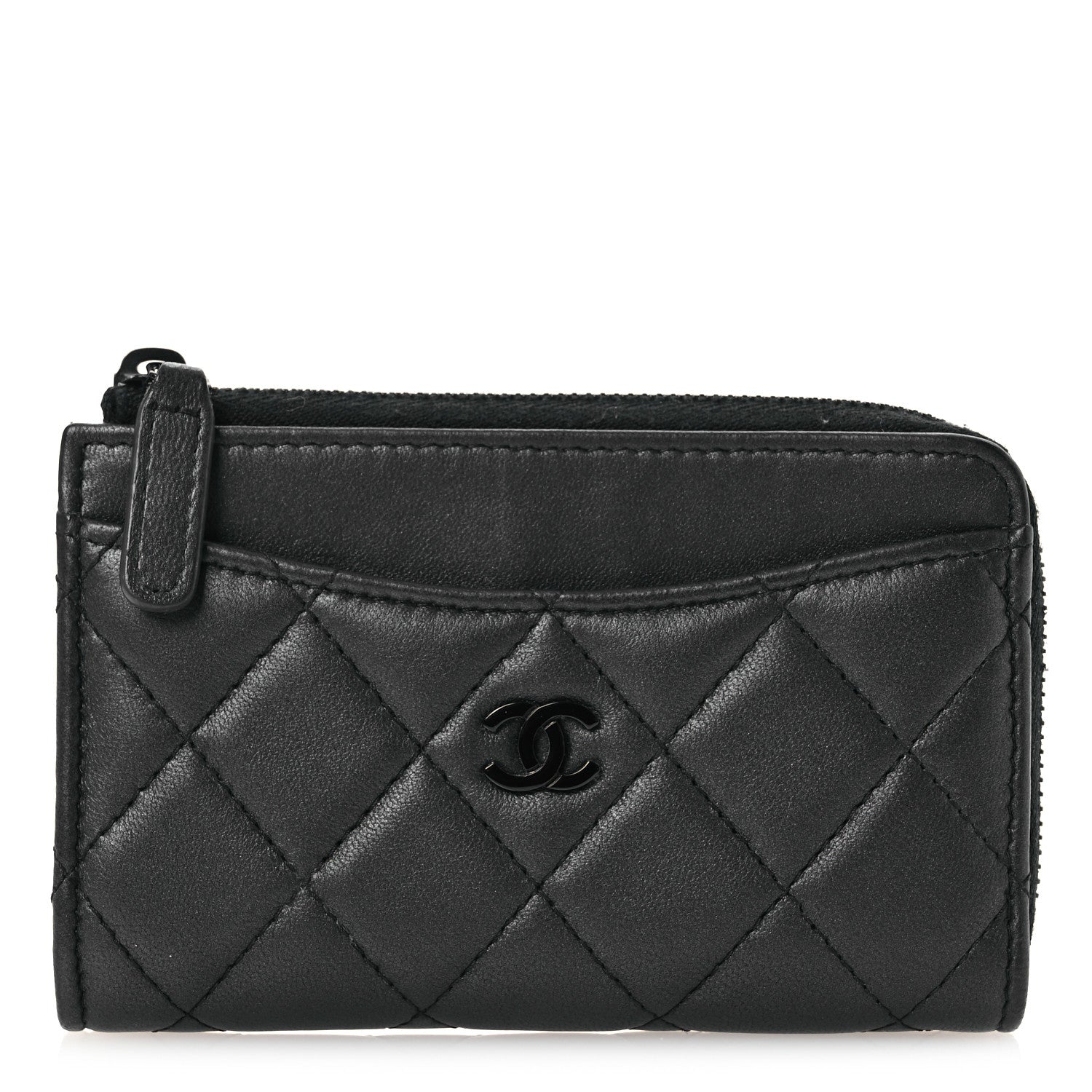 Pearly Lambskin Quilted Zip  Holder So Black
