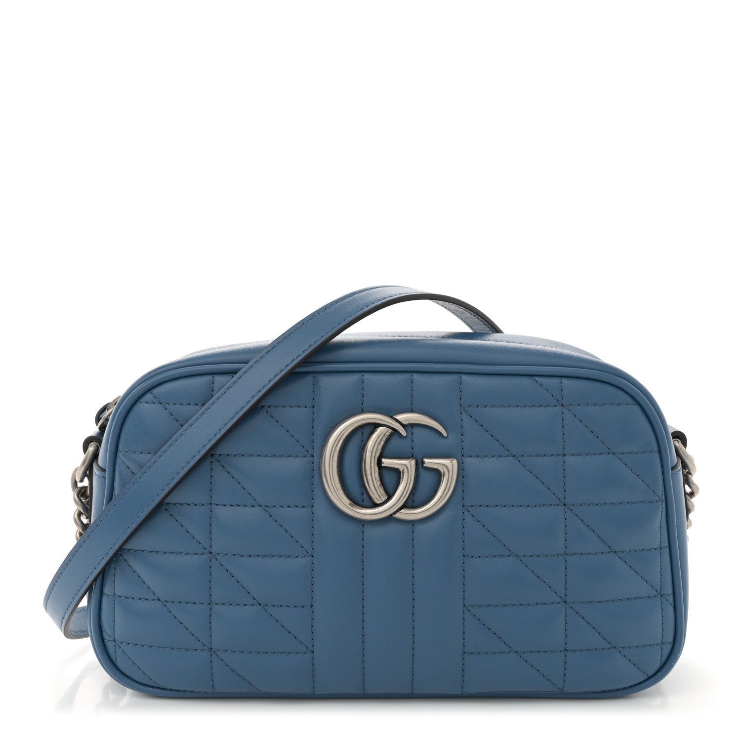 Calfskin Matelasse Aria Small GG Marmont Chain Shoulder Bag Clear Blue