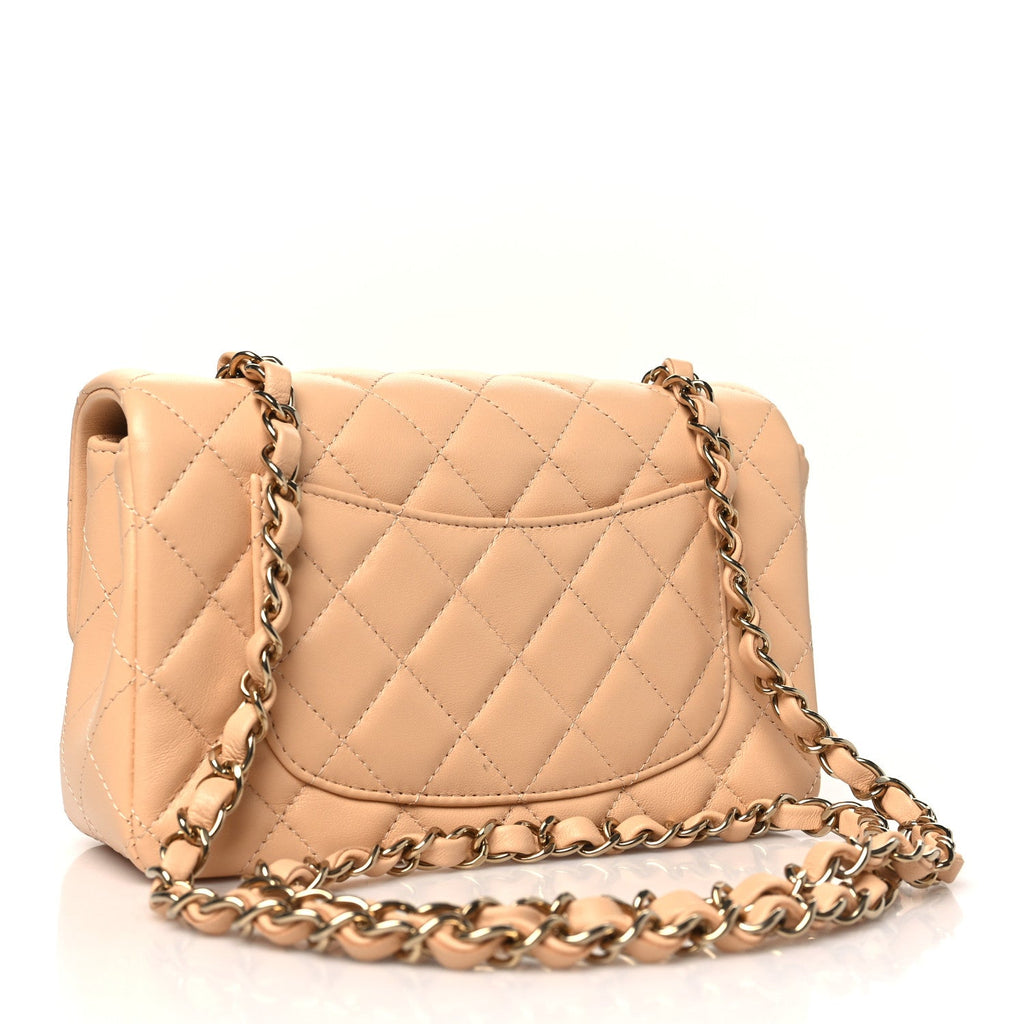 Lambskin Quilted Mini Rectangular Flap Beige