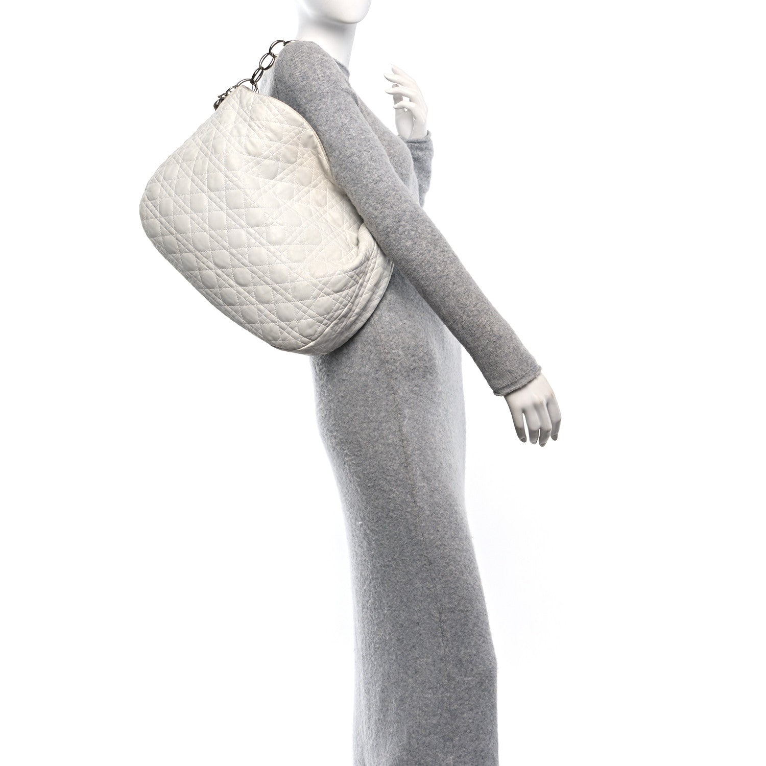 Lambskin Cannage Large Dior Soft Hobo White