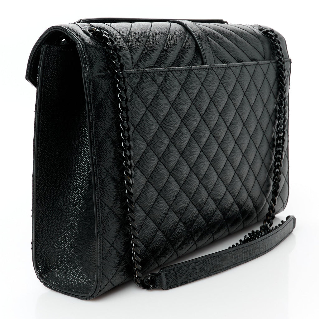 Grain De Poudre Textured Mixed Matelasse Large Triquilt Monogram Monochrome Satchel Black