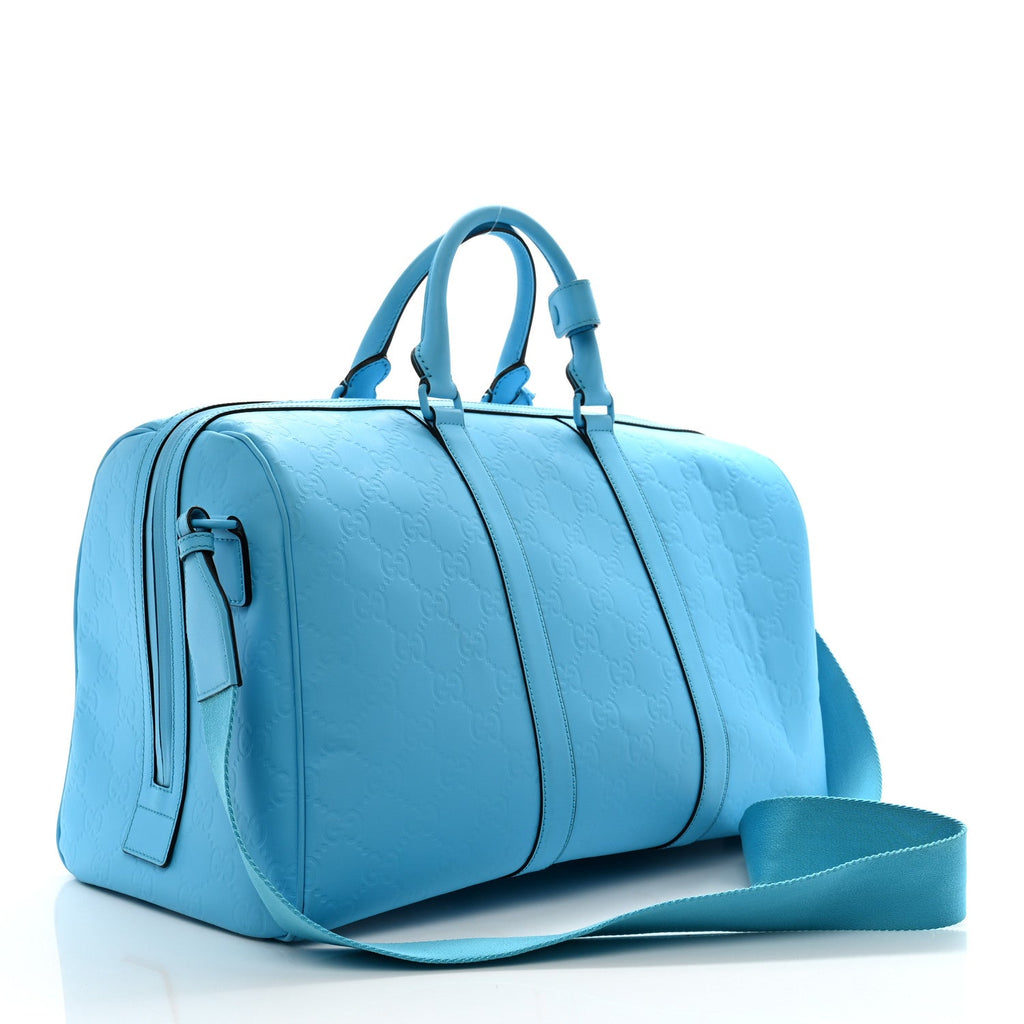 Rubber Effect GG Embossed Duffle Bag Bright Blue