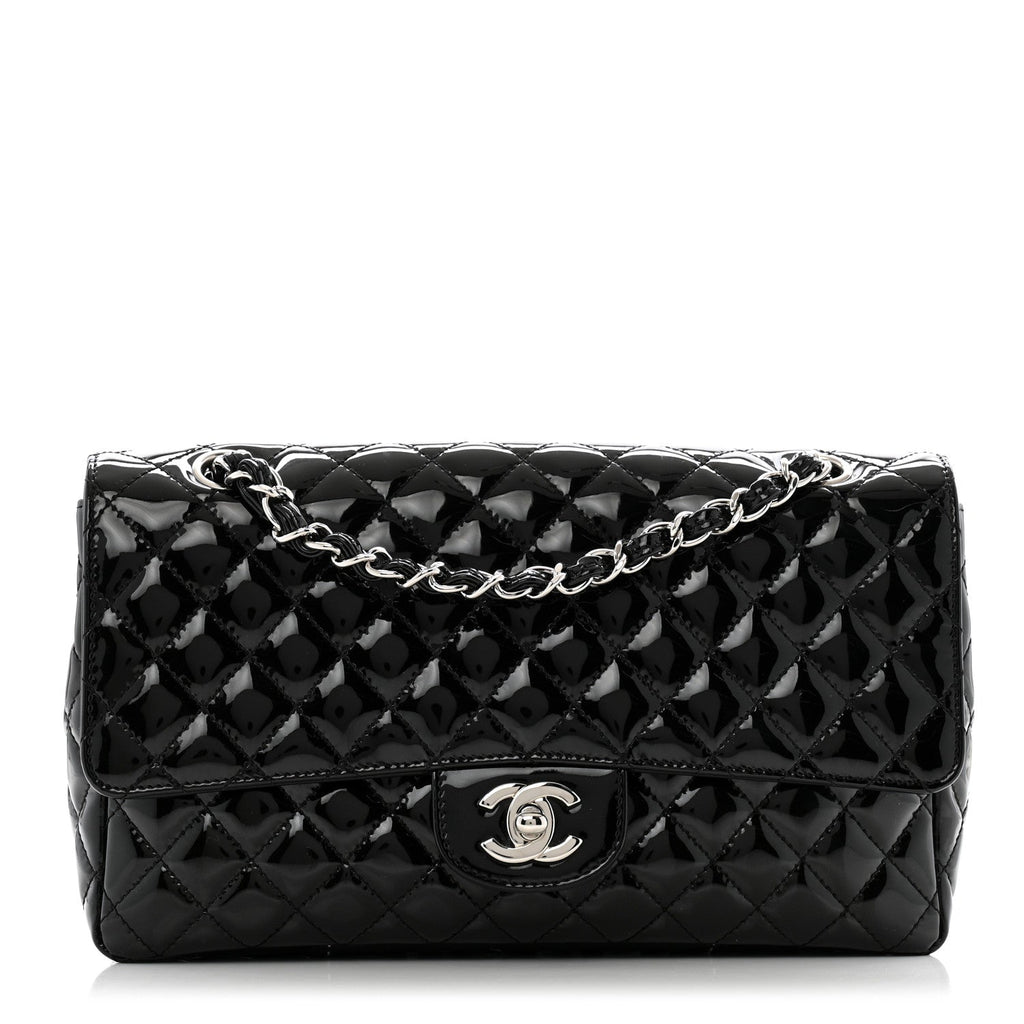 Patent Quilted Secret Label Medium Flap Black