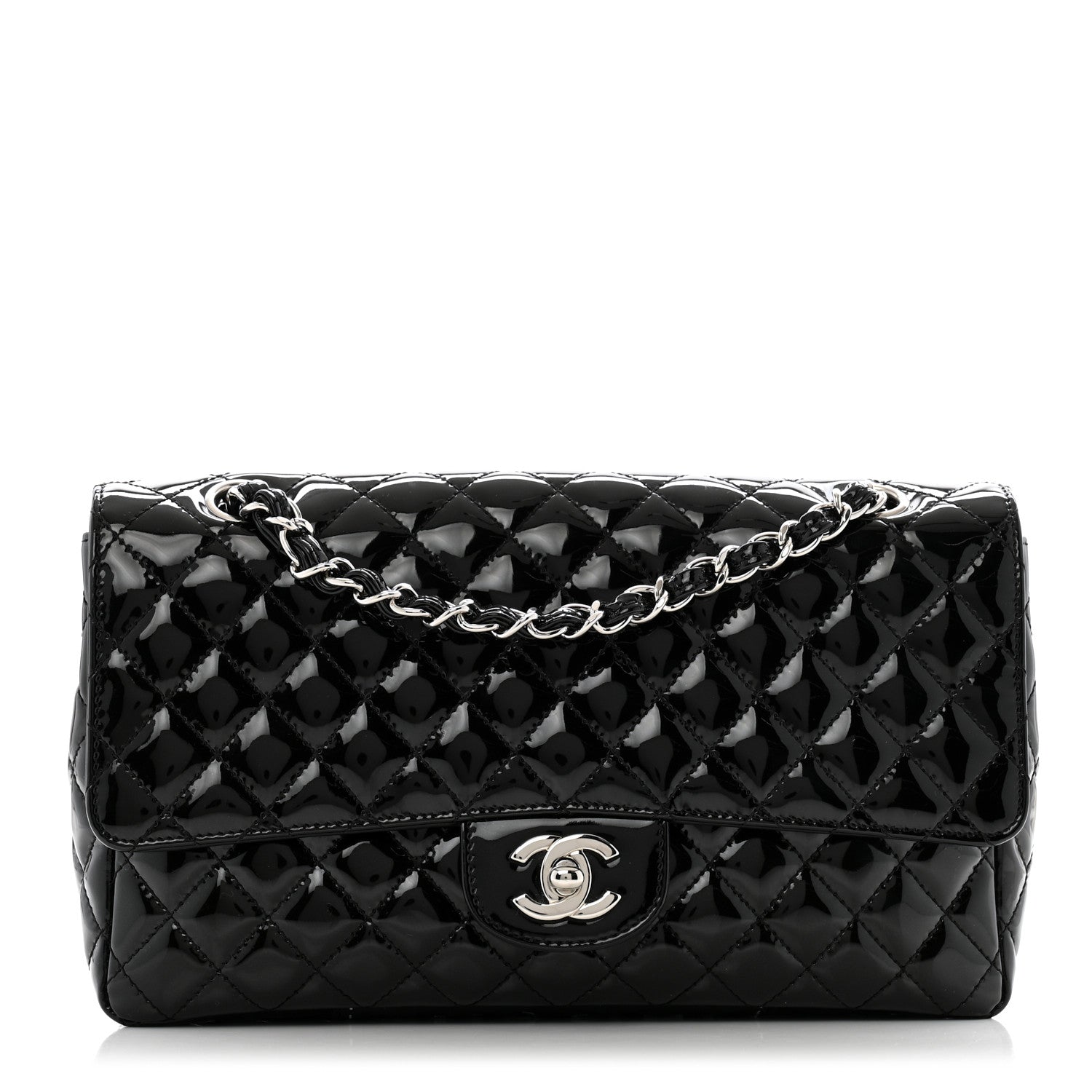 Patent Quilted Secret Label Medium Flap Black