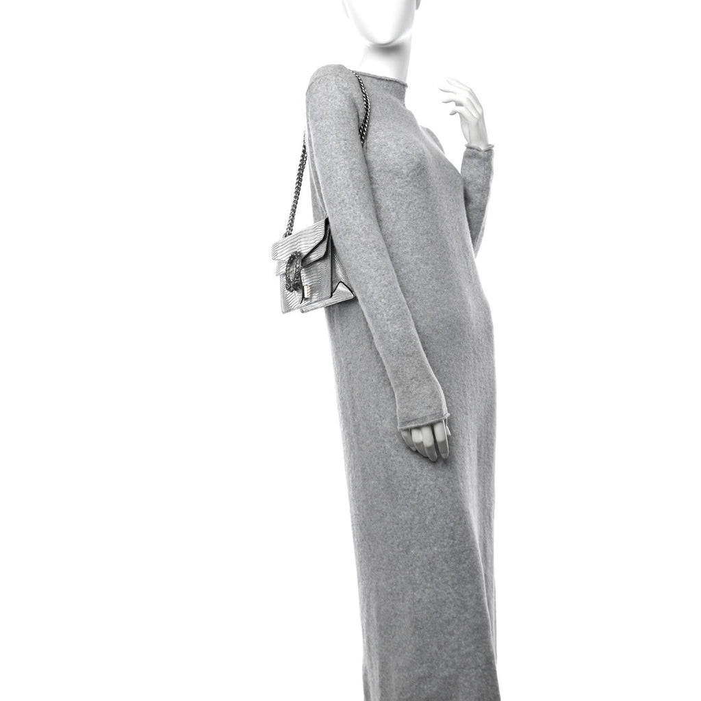 Lizard Crystal Small Dionysus Shoulder Bag Silver