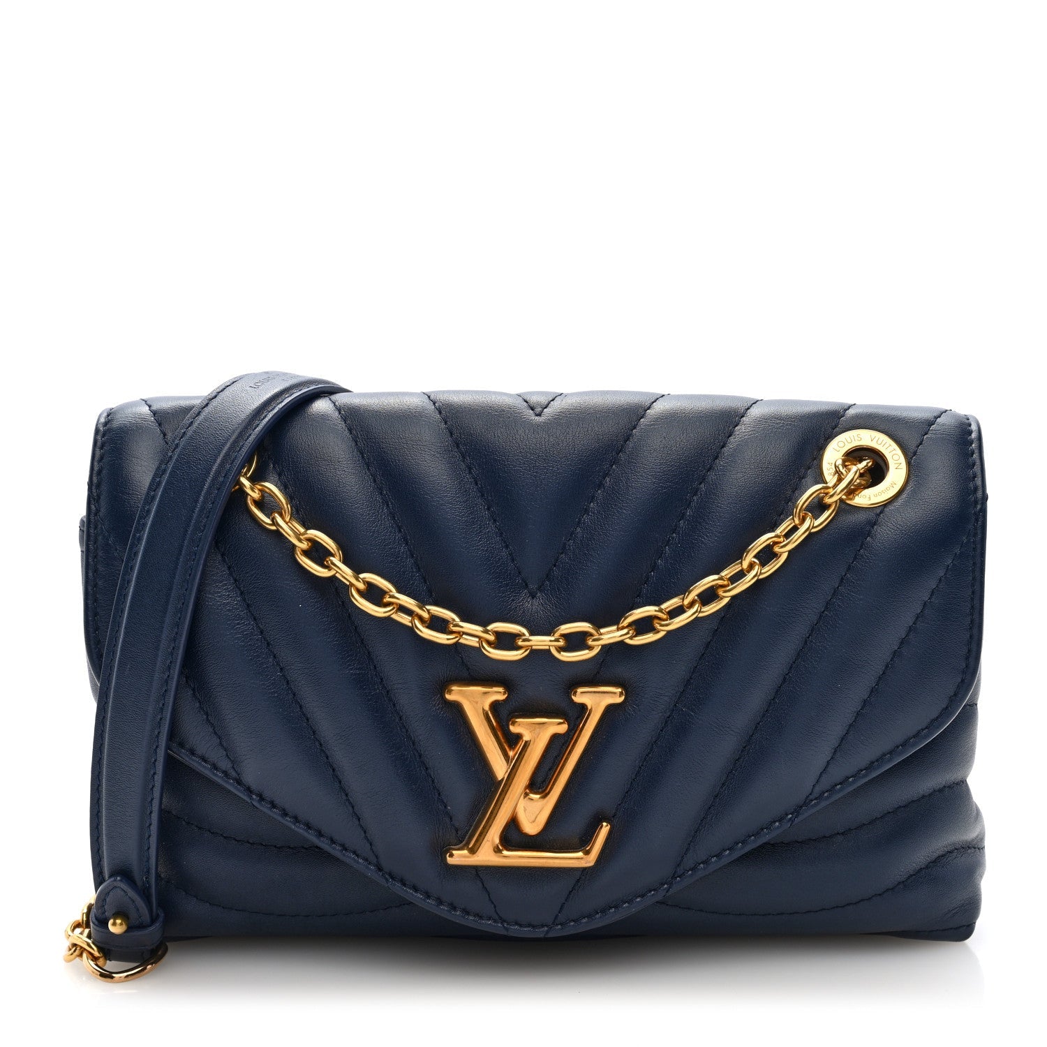 Calfskin New Wave Chain Bag MM NM Bleu Nuit