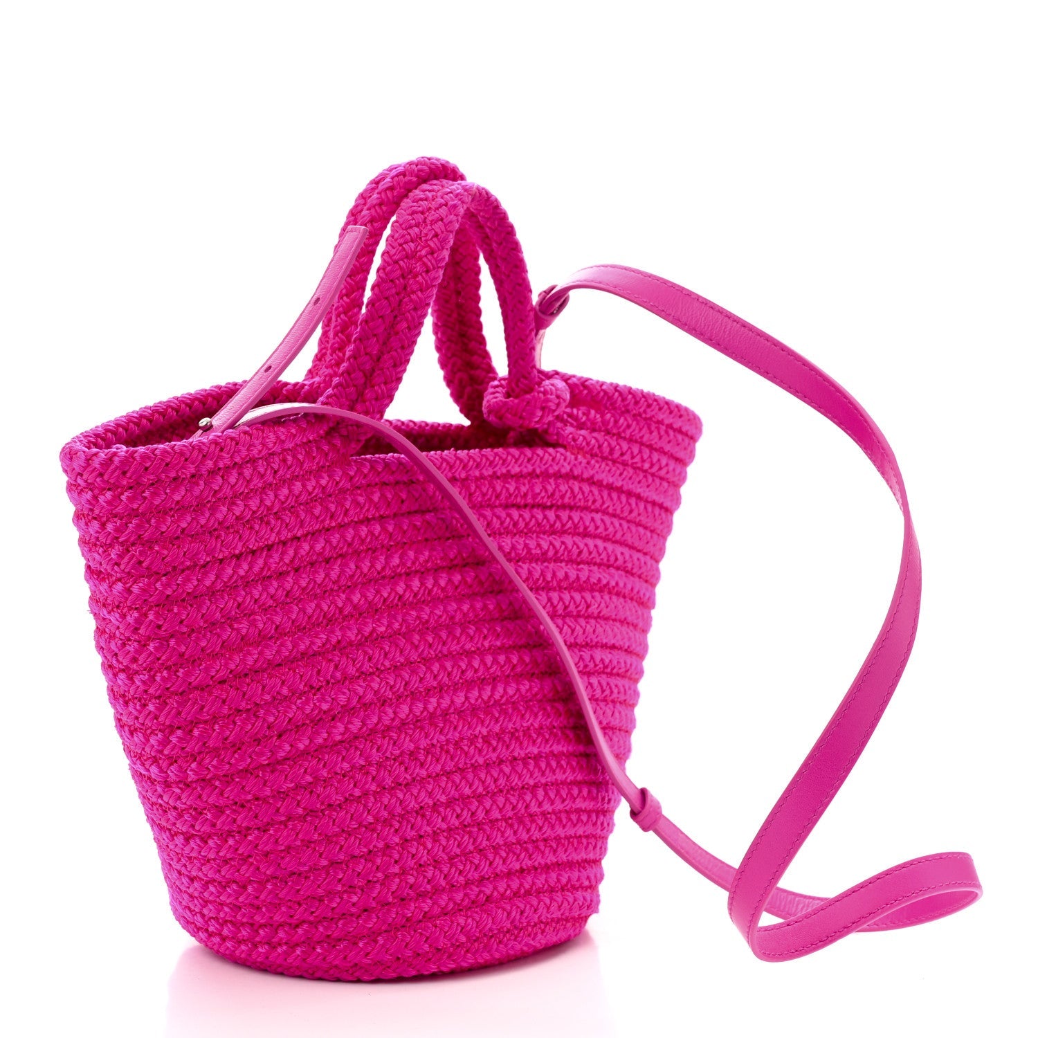Nylon Lambskin Woven Small Ibiza Basket With Strap Lipstick Pink