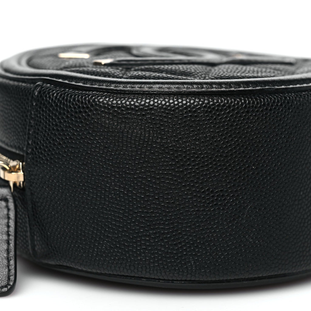 Caviar Quilted Round Filigree Crossbody Black