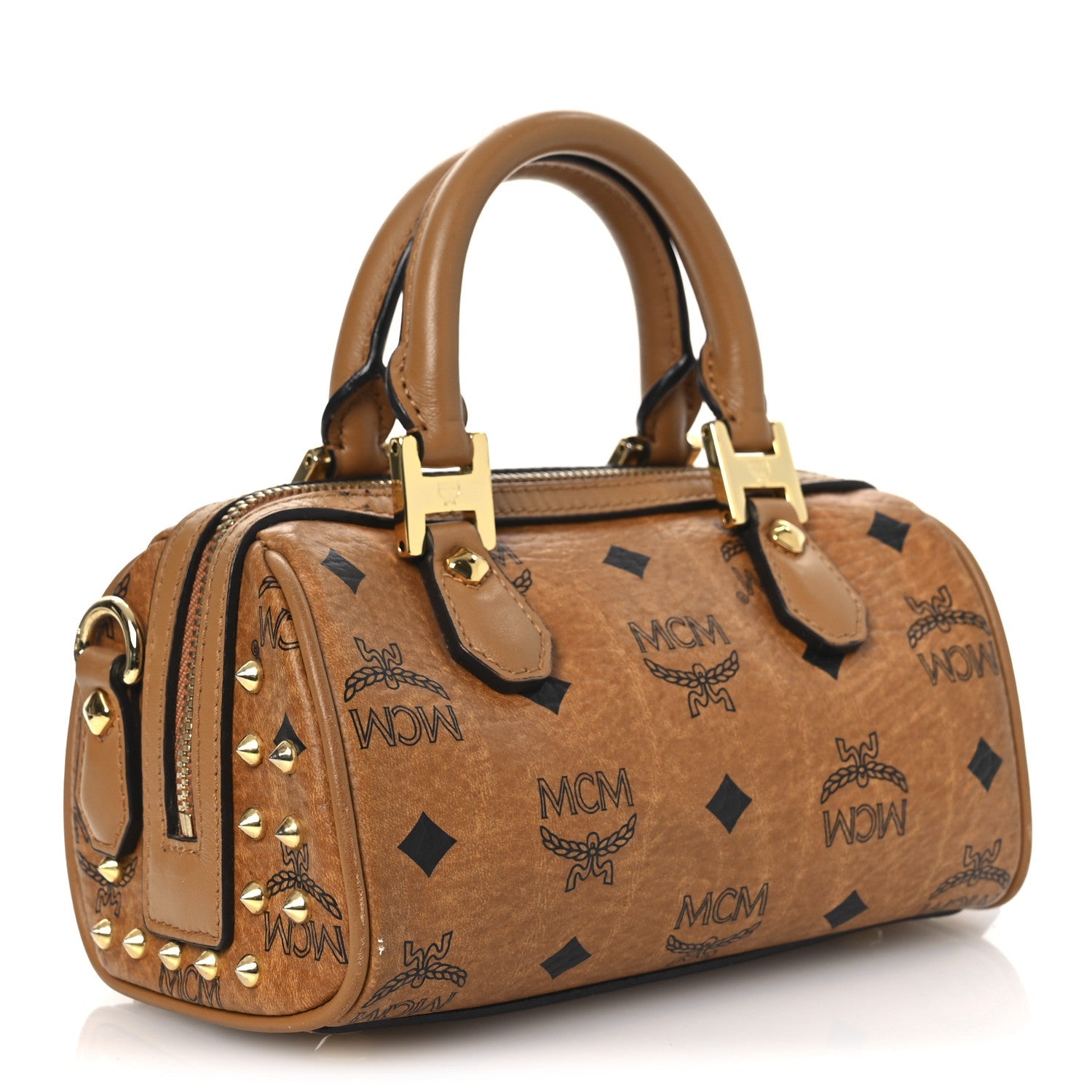 Visetos  Studded Mini Boston Bag Cognac
