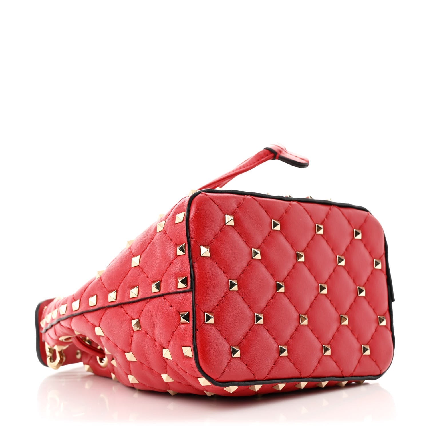 Nappa Mini Rockstud Spike Bucket Bag Rouge Pur