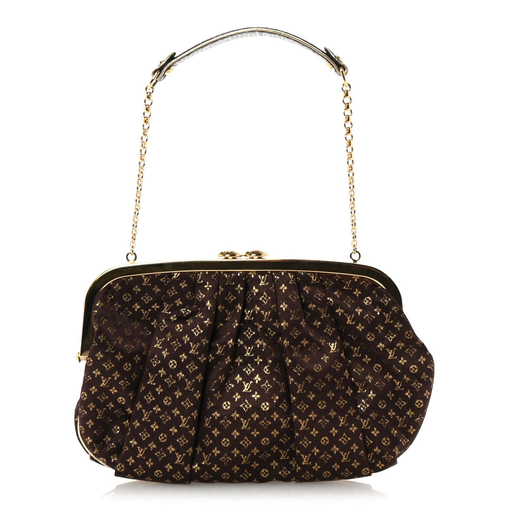 Satin Monogram Aumoniere Clutch Brown