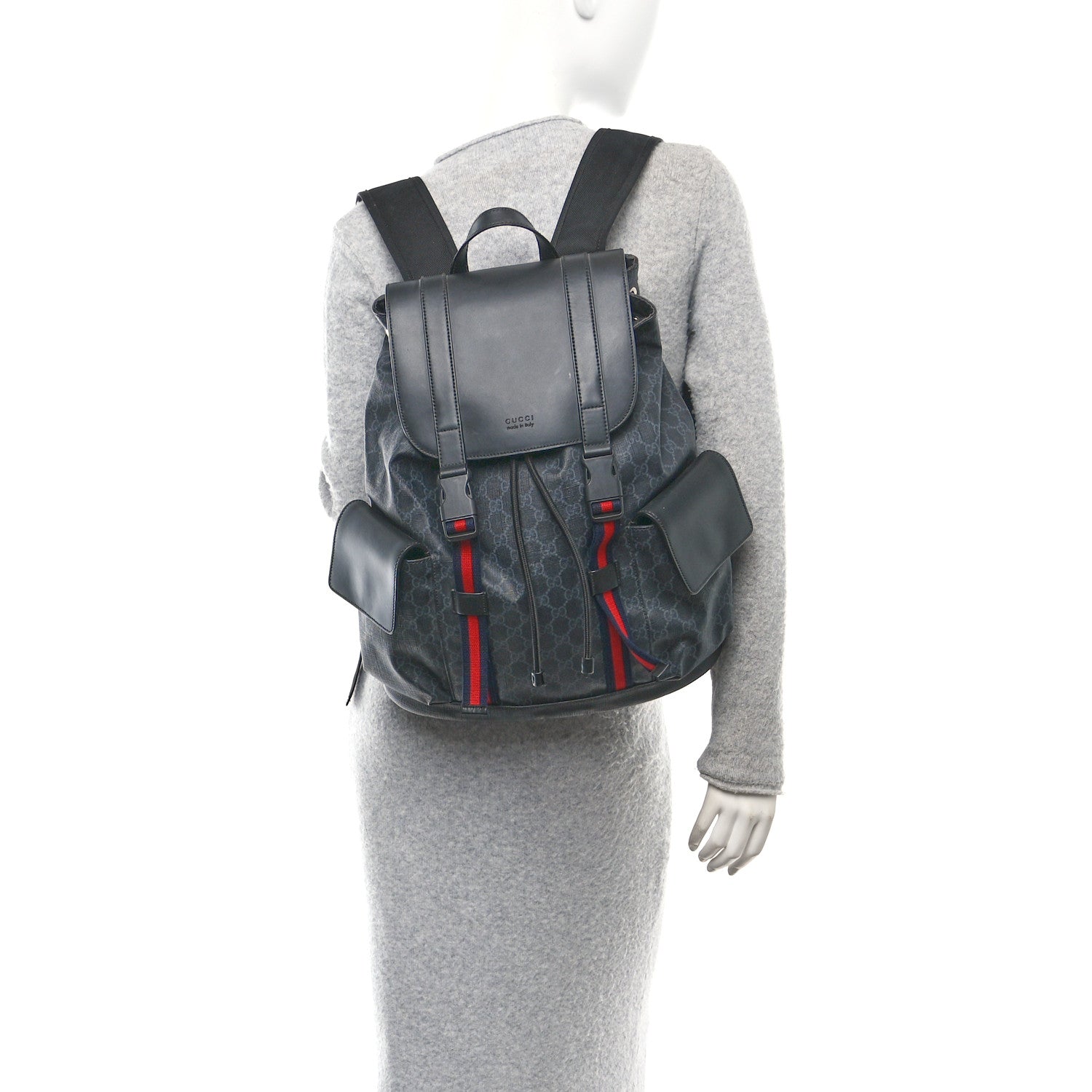 Soft GG Supreme Monogram Calfskin Web Double Buckle Backpack Black