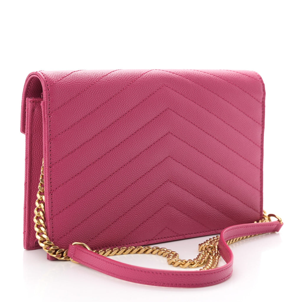 Grain De Poudre Matelasse Chevron Monogram Envelope Chain Wallet Fresh Fuchsia