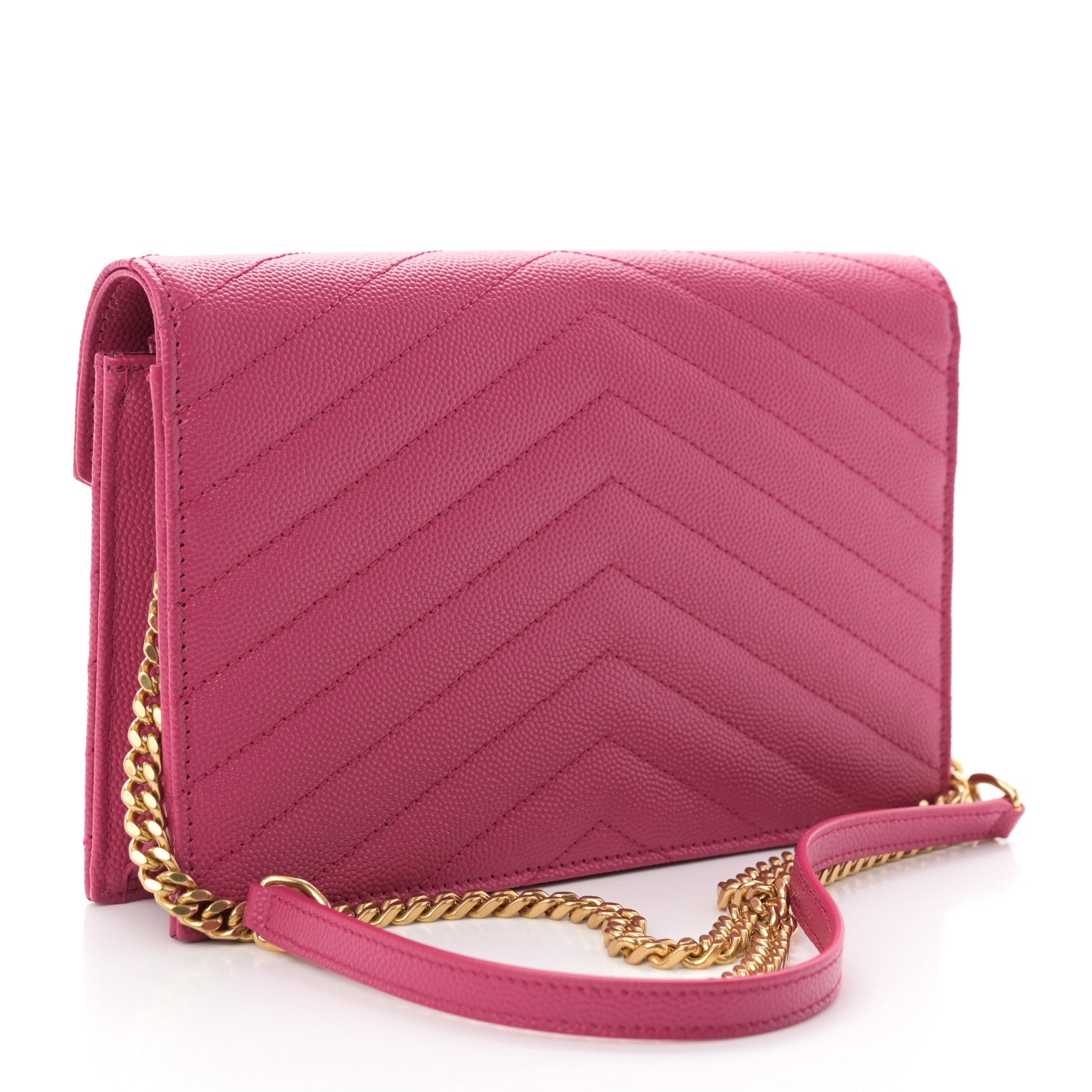 Grain De Poudre Matelasse Chevron Monogram Envelope Chain Wallet Fresh Fuchsia