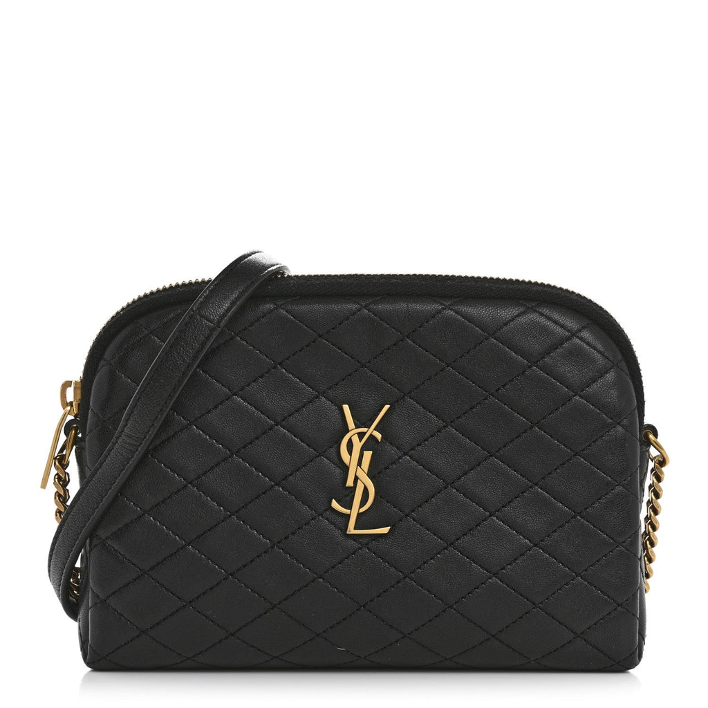Lambskin Quilted Gaby Zipped Pouch Black
