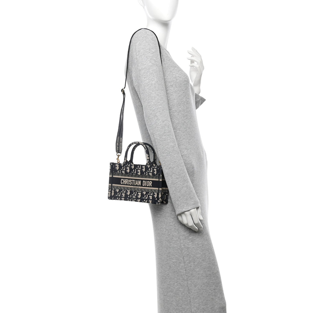 Canvas Embroidered Toile De Jouy Reverse Mini Book Tote With Strap Blue Multicolor