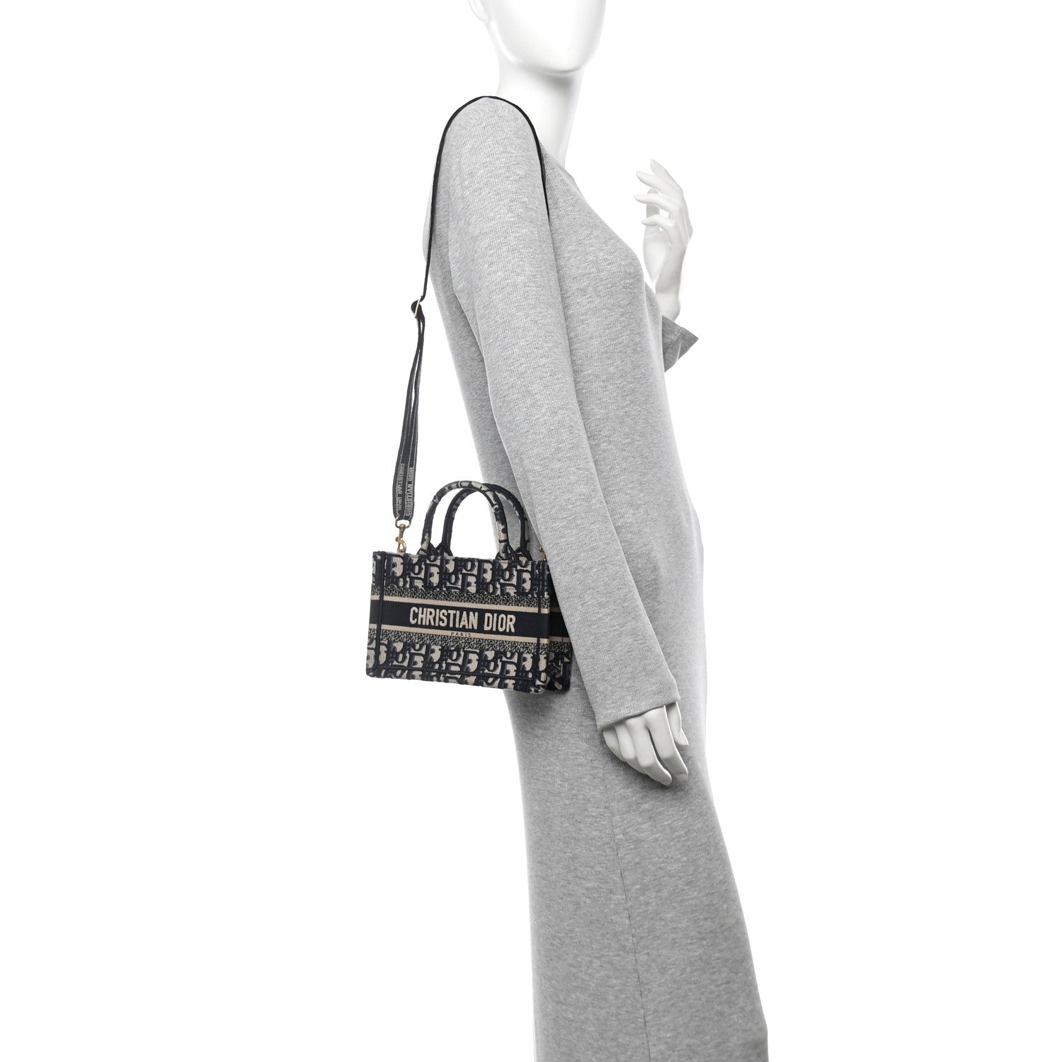 Canvas Embroidered Toile De Jouy Reverse Mini Book Tote With Strap Blue Multicolor