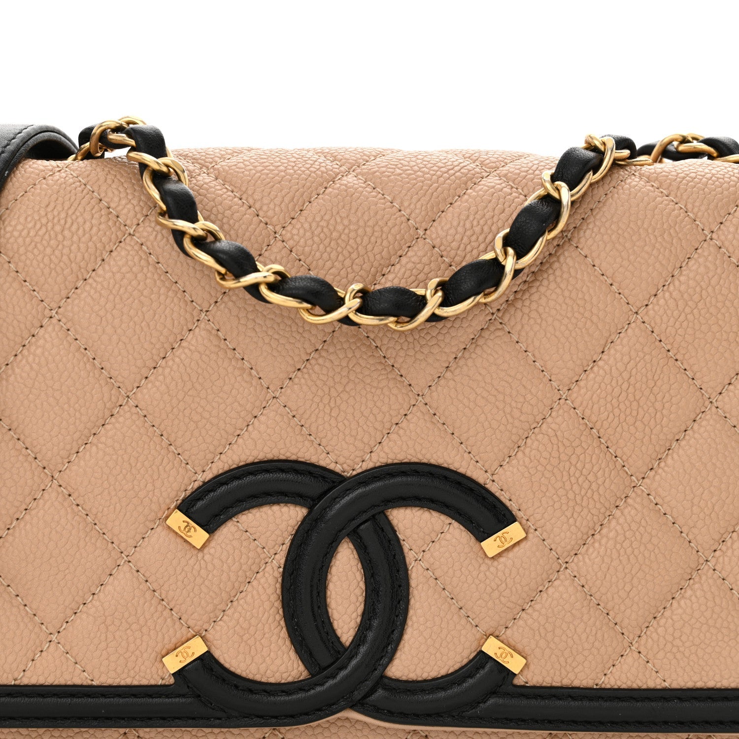 Caviar Quilted Medium CC Filigree Flap Beige Black