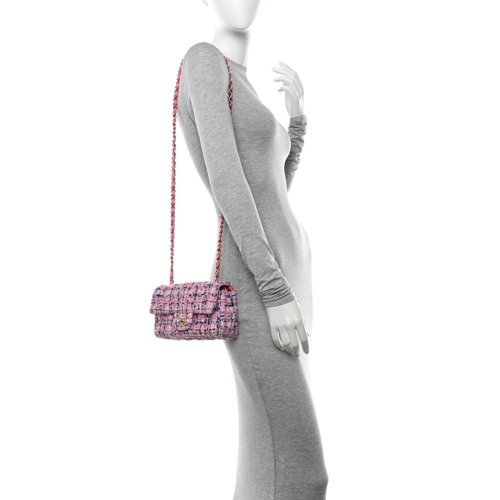 Tweed Quilted Mini Rectangular Flap Pink Multicolor