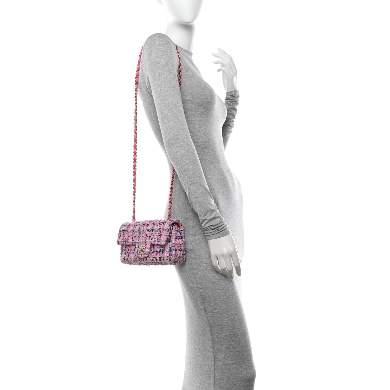 Tweed Quilted Mini Rectangular Flap Pink Multicolor