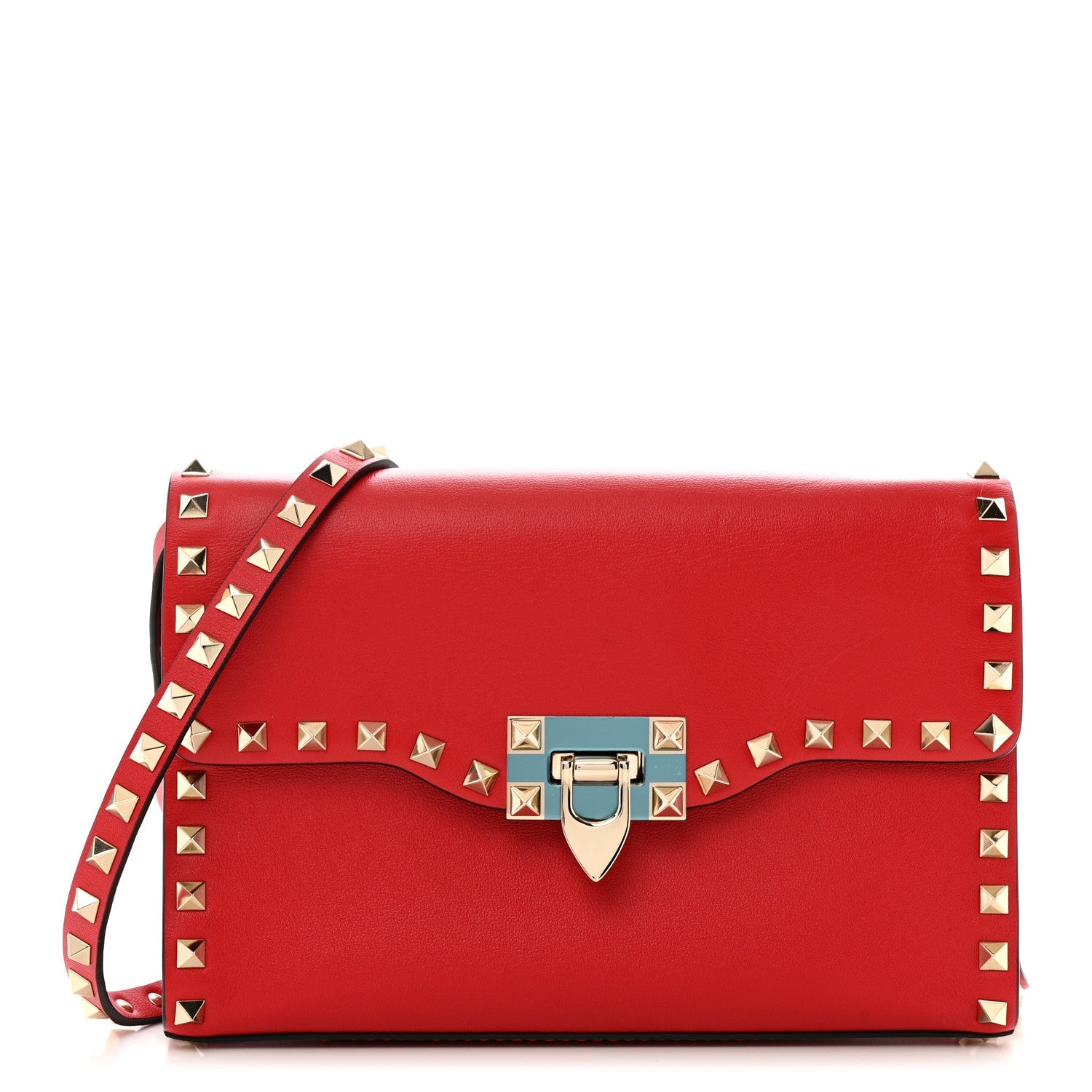 Vitello Medium Rockstud Flip Lock Crossbody Bag Rosso Valentino