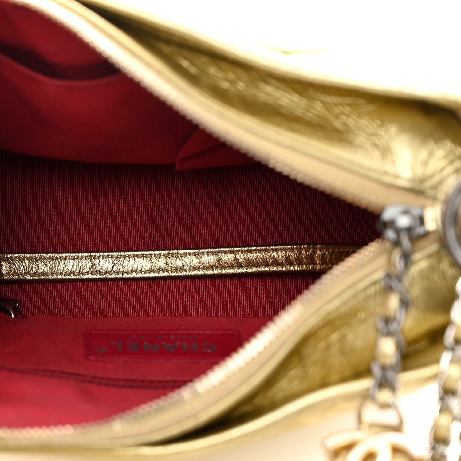 Metallic Aged Calfskin Quilted Small Gabrielle Hobo Gold