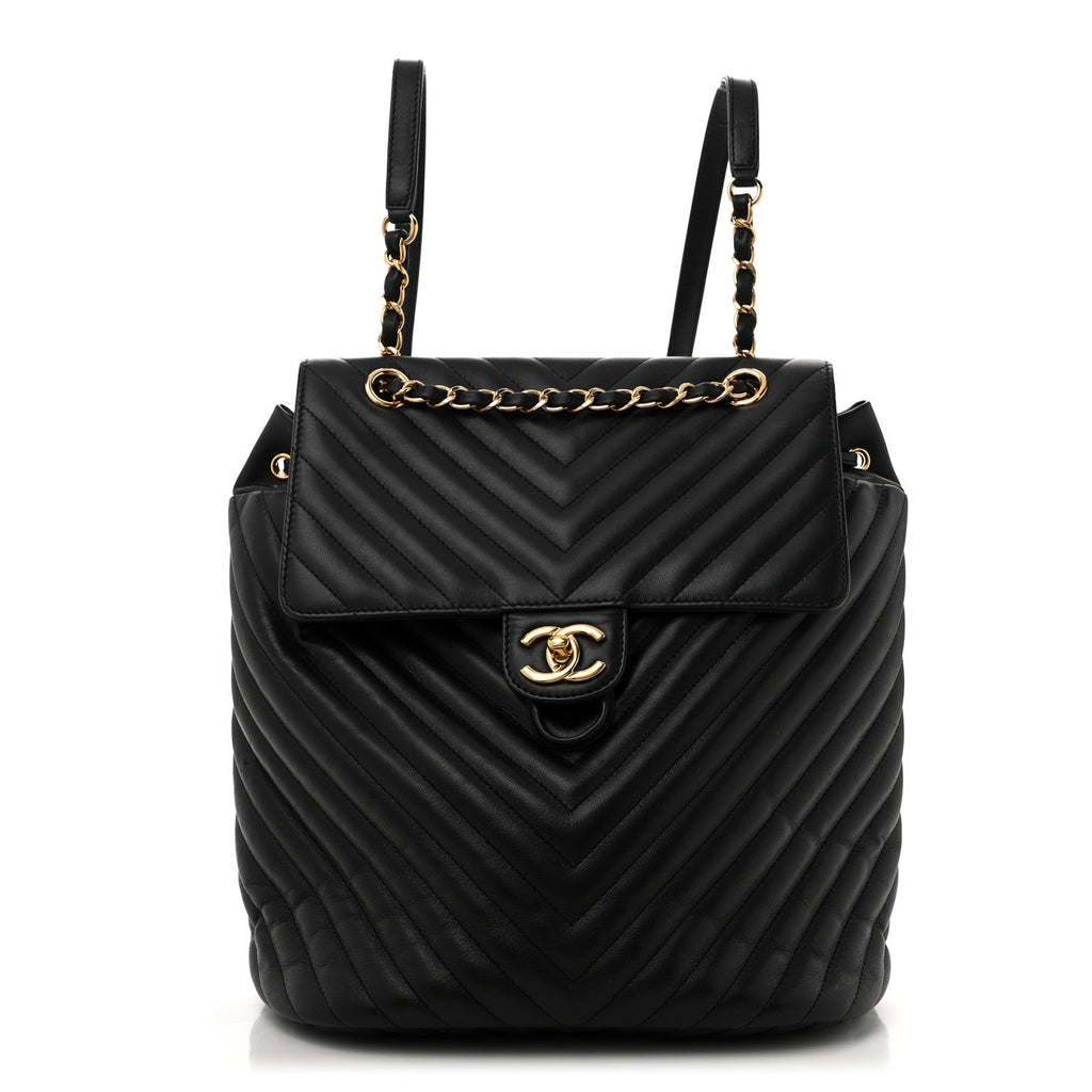 Calfskin Chevron Quilted Large Urban Spirit Backpack Black