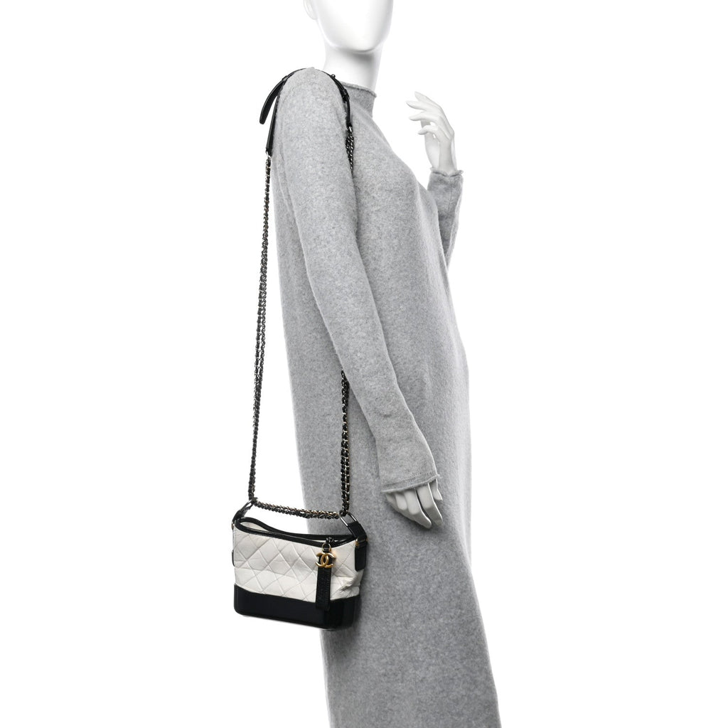 Aged Calfskin Quilted Small Gabrielle Hobo Black White