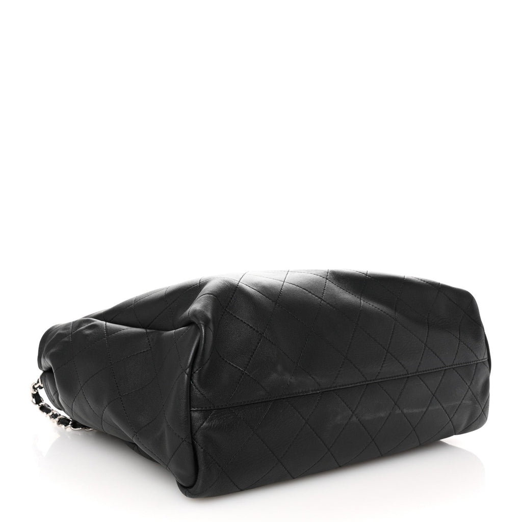 Calfskin Stitched Large Lady Coco Shopping Tote Black