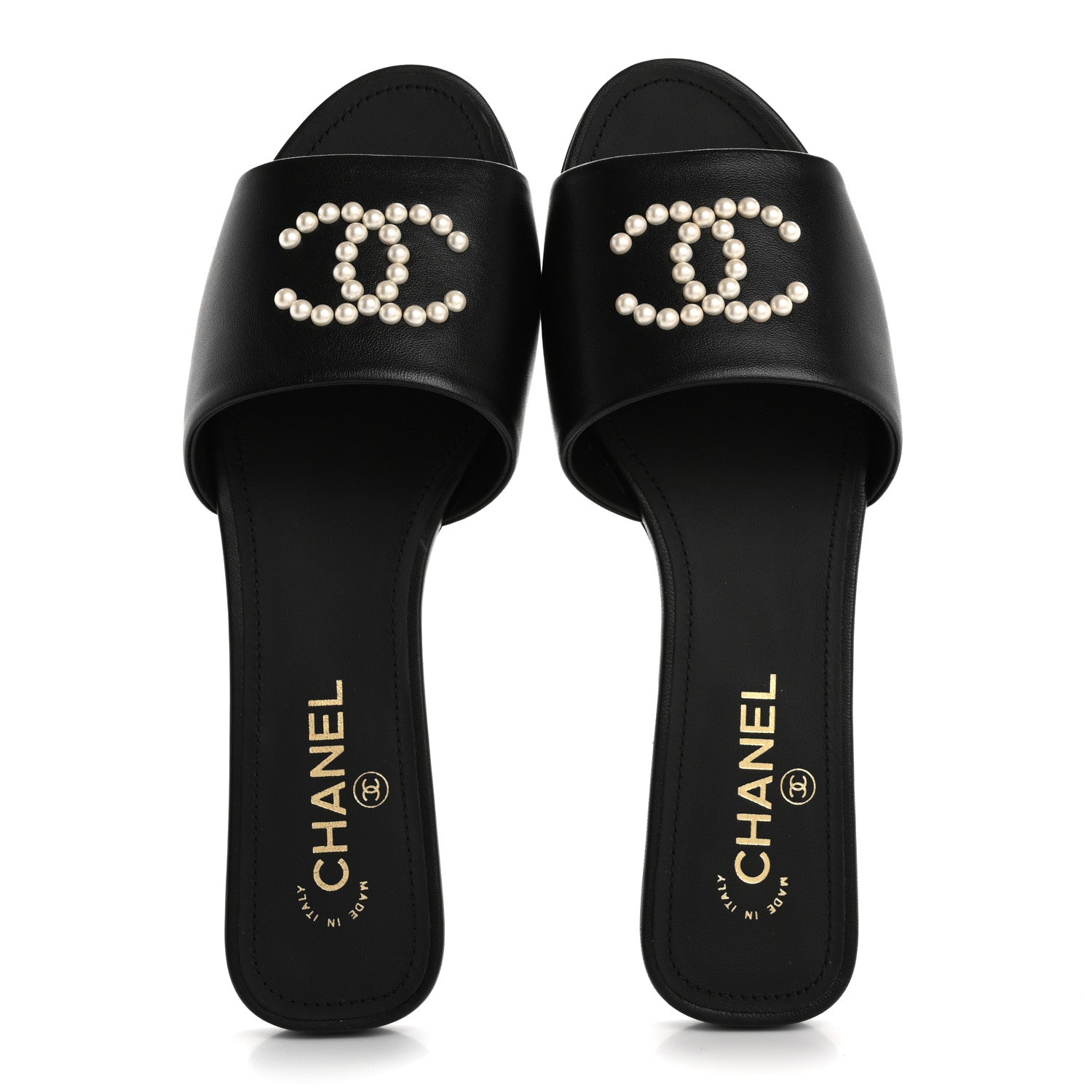 Lambskin Pearl CC Sandals 40.5 Black