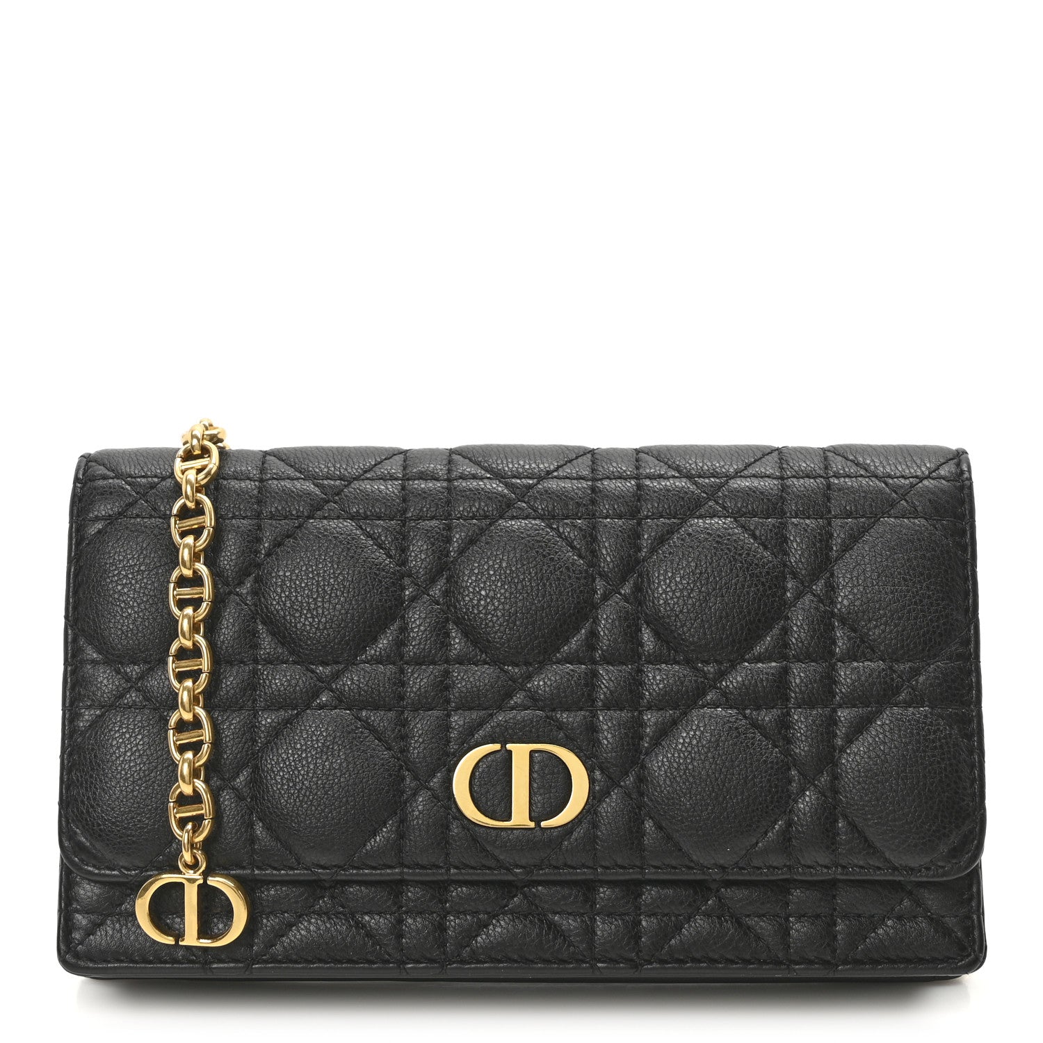 Supple Calfskin Cannage Caro Belt Pouch with Chain Black