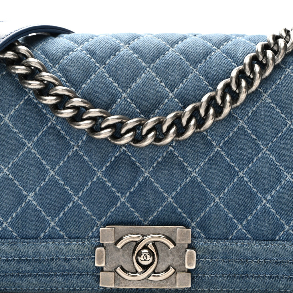 Denim Quilted Medium Boy Flap Blue