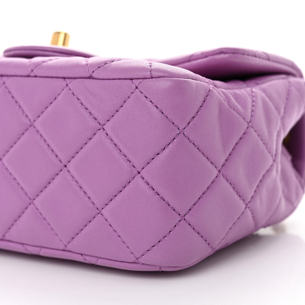 Lambskin Quilted Mini Pearl Crush Flap Purple