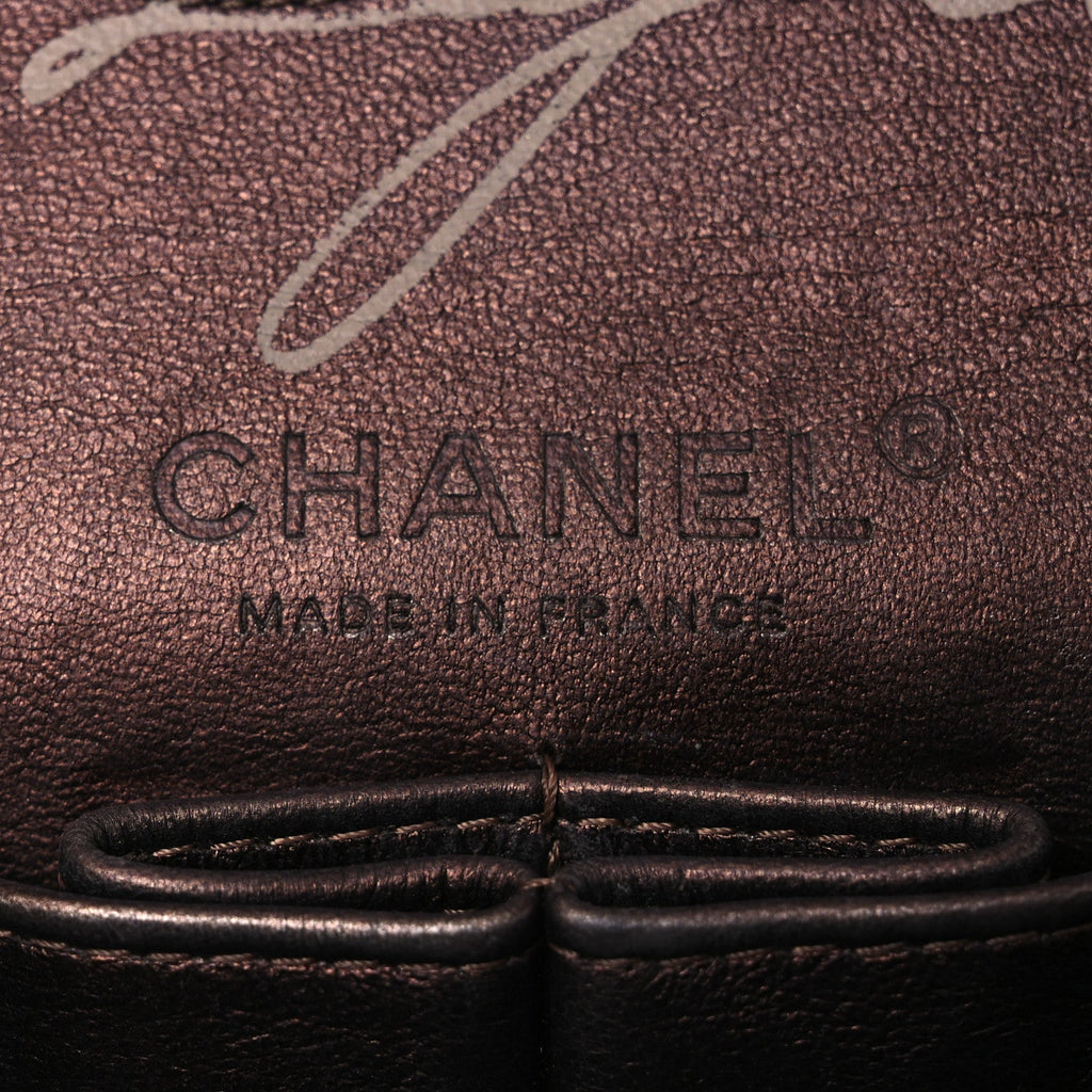 Metallic Aged Calfskin Quilted Medium Double Flap Gold