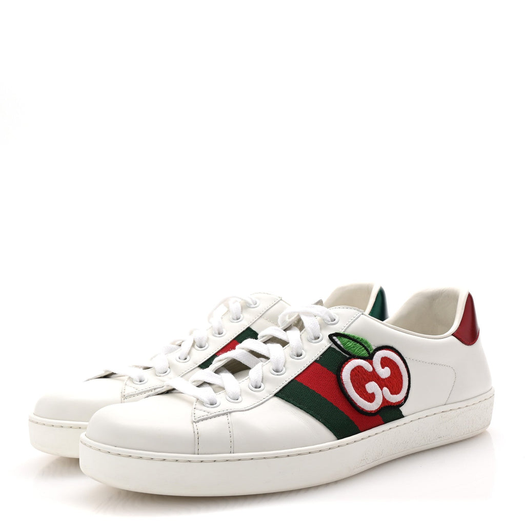 Calfskin Web GG Apple Embroidered Ace Sneakers 9.5 White