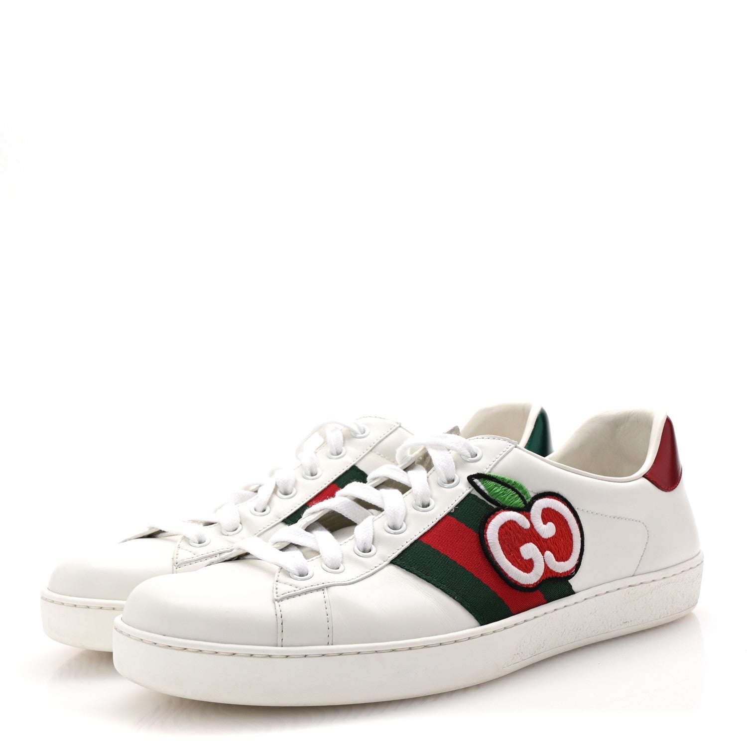 Calfskin Web GG Apple Embroidered Ace Sneakers 9.5 White