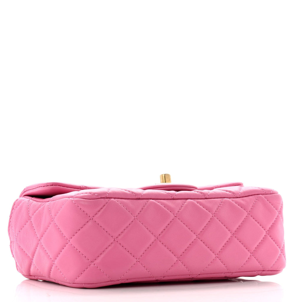 Lambskin Quilted Mini Rectangular Pearl Crush Flap Pink