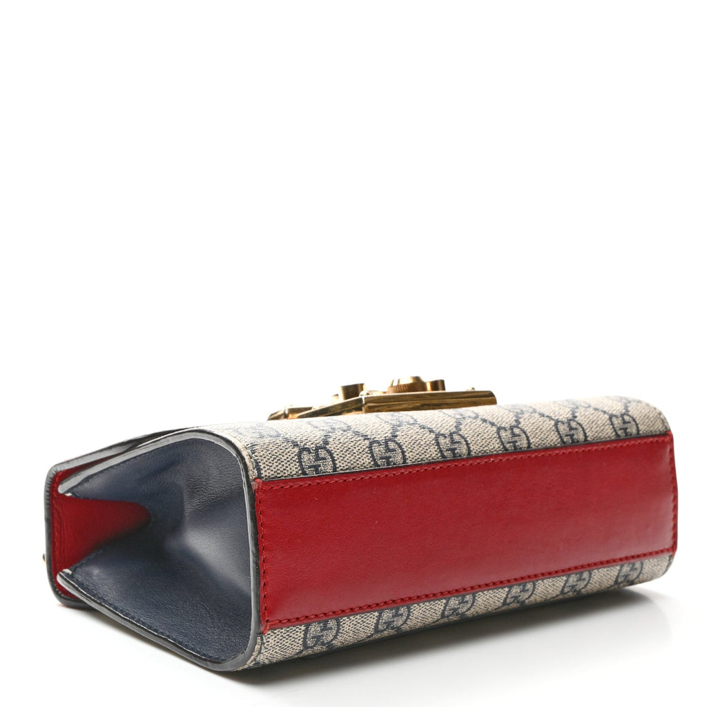 GG Supreme Monogram Moon Calfskin Small Padlock Shoulder Bag Beige Blue Hibiscus Red Mystic White