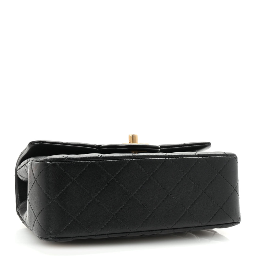 Lambskin Quilted Metal Mini Top Handle Rectangular Flap Black