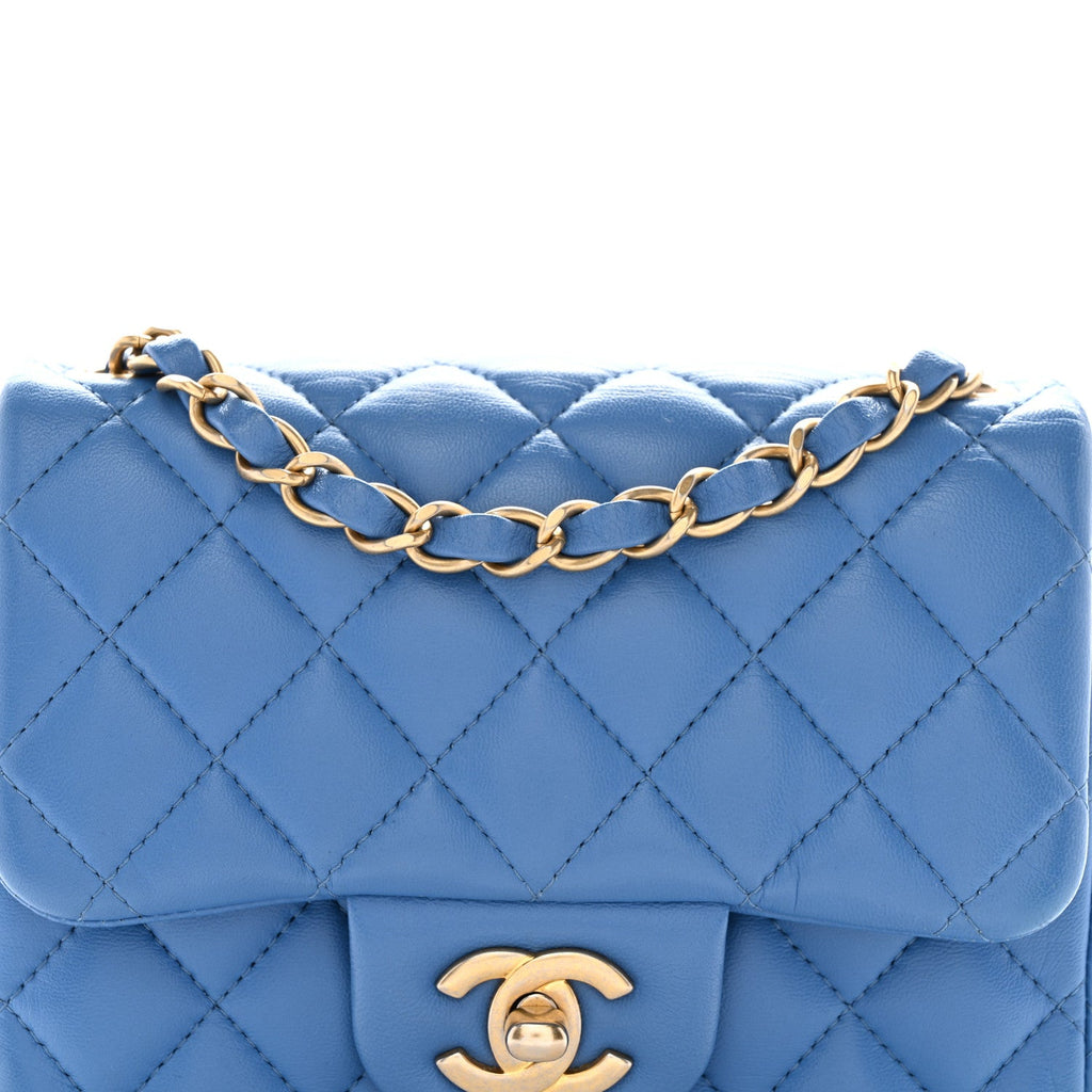 Lambskin Quilted Mini Square Flap Blue