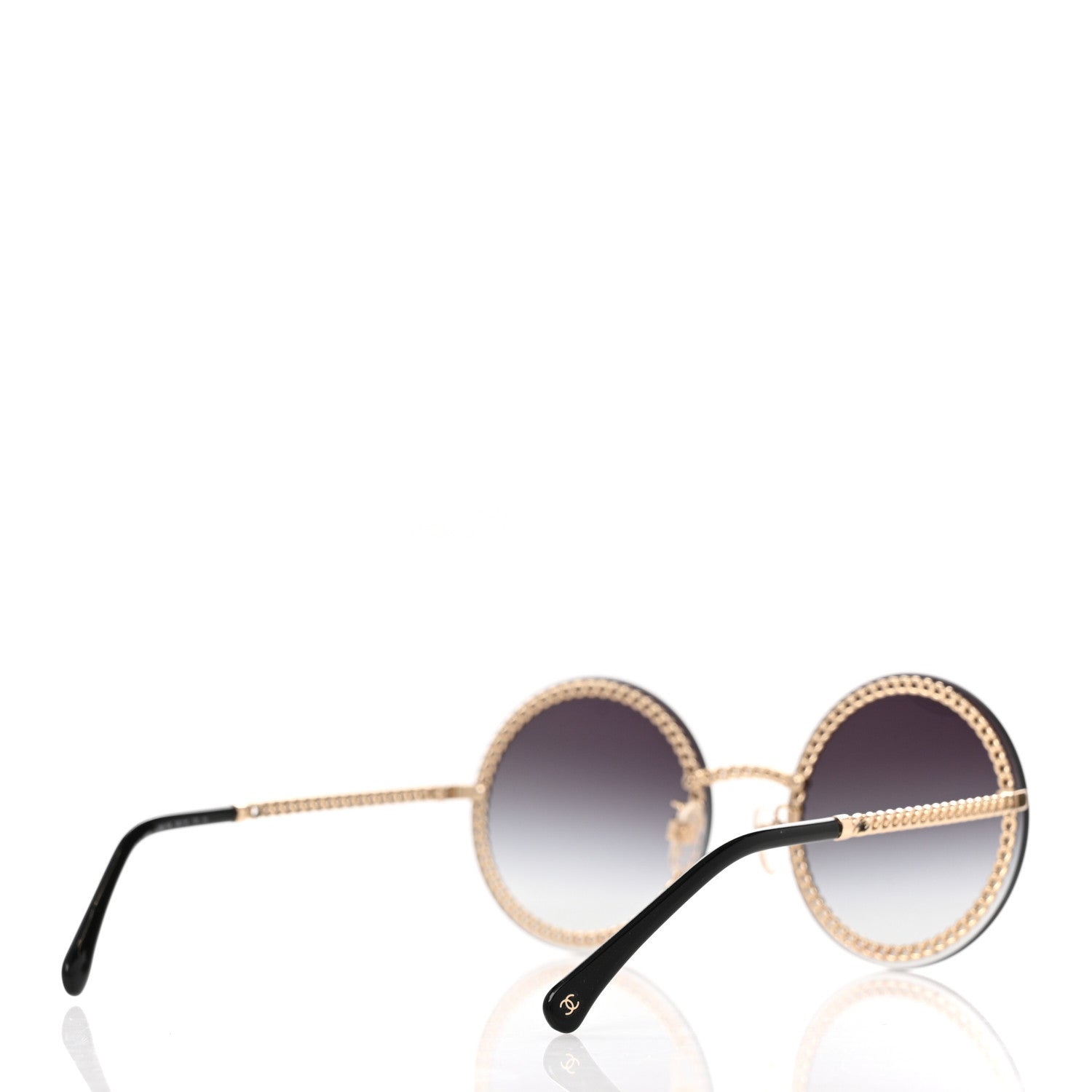 Metal Chain Round Sunglasses 4245 Black