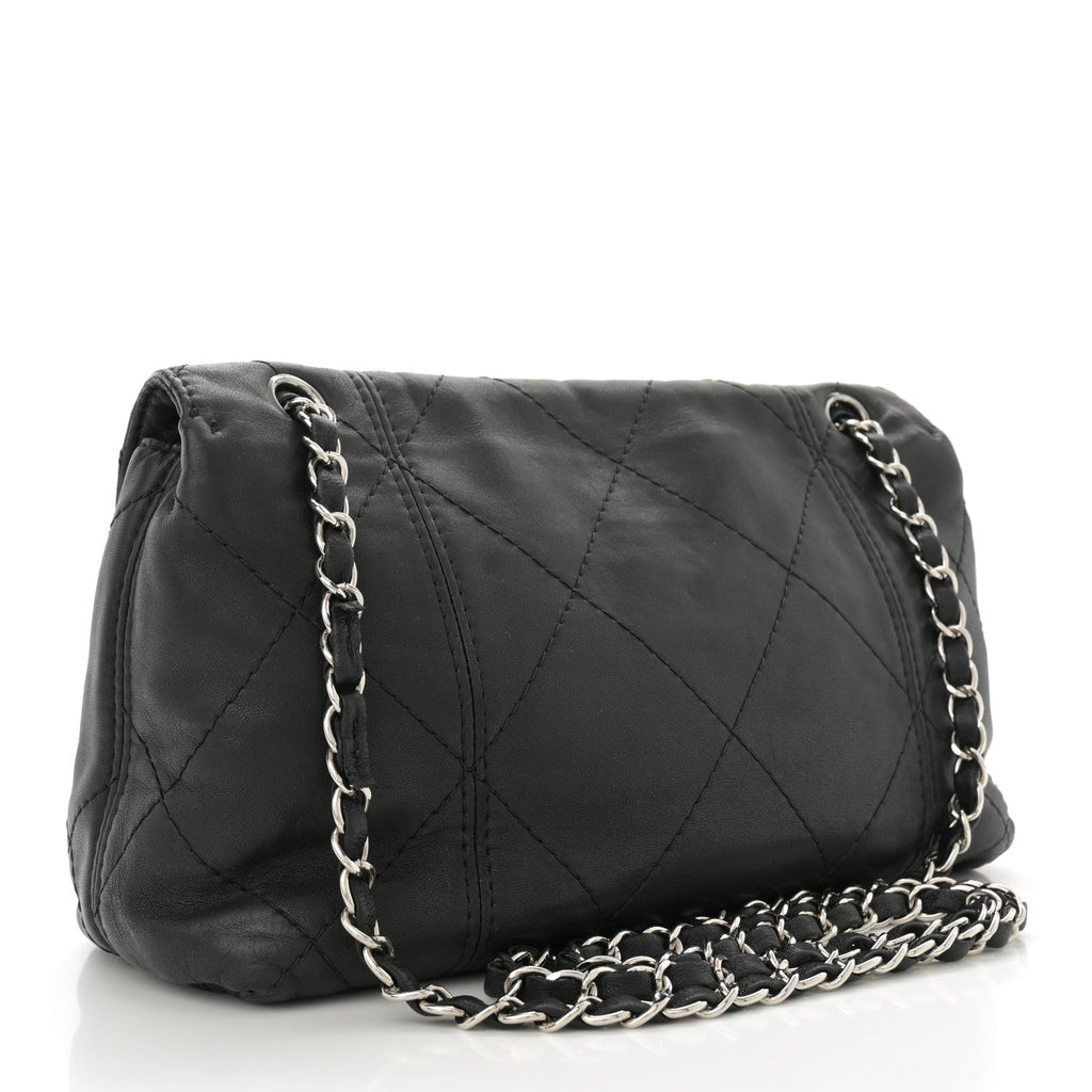 Lambskin Quilted Large Soft Touch Flap Black